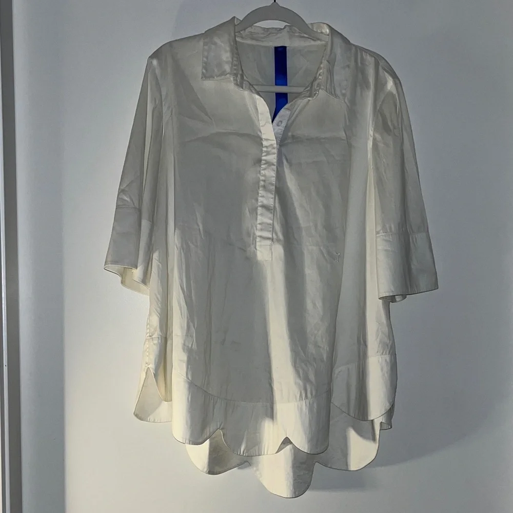 Kit and Ace Cream Blouse with Scalloped Hem